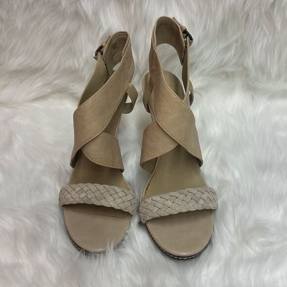 LEVITY Suede Soft Leather Eucalipto Tory Taupe Braided Crisscross Heels BIN 13 - Picture 6 of 10
